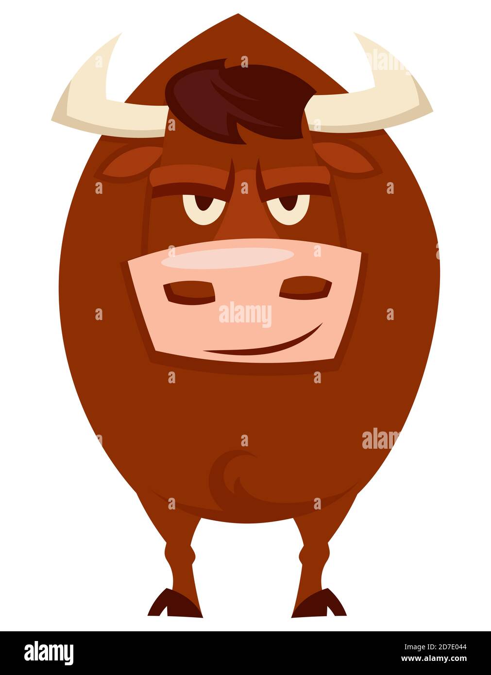 toro arrabbiato in piedi. Animale da fattoria in stile cartone animato. Illustrazione Vettoriale