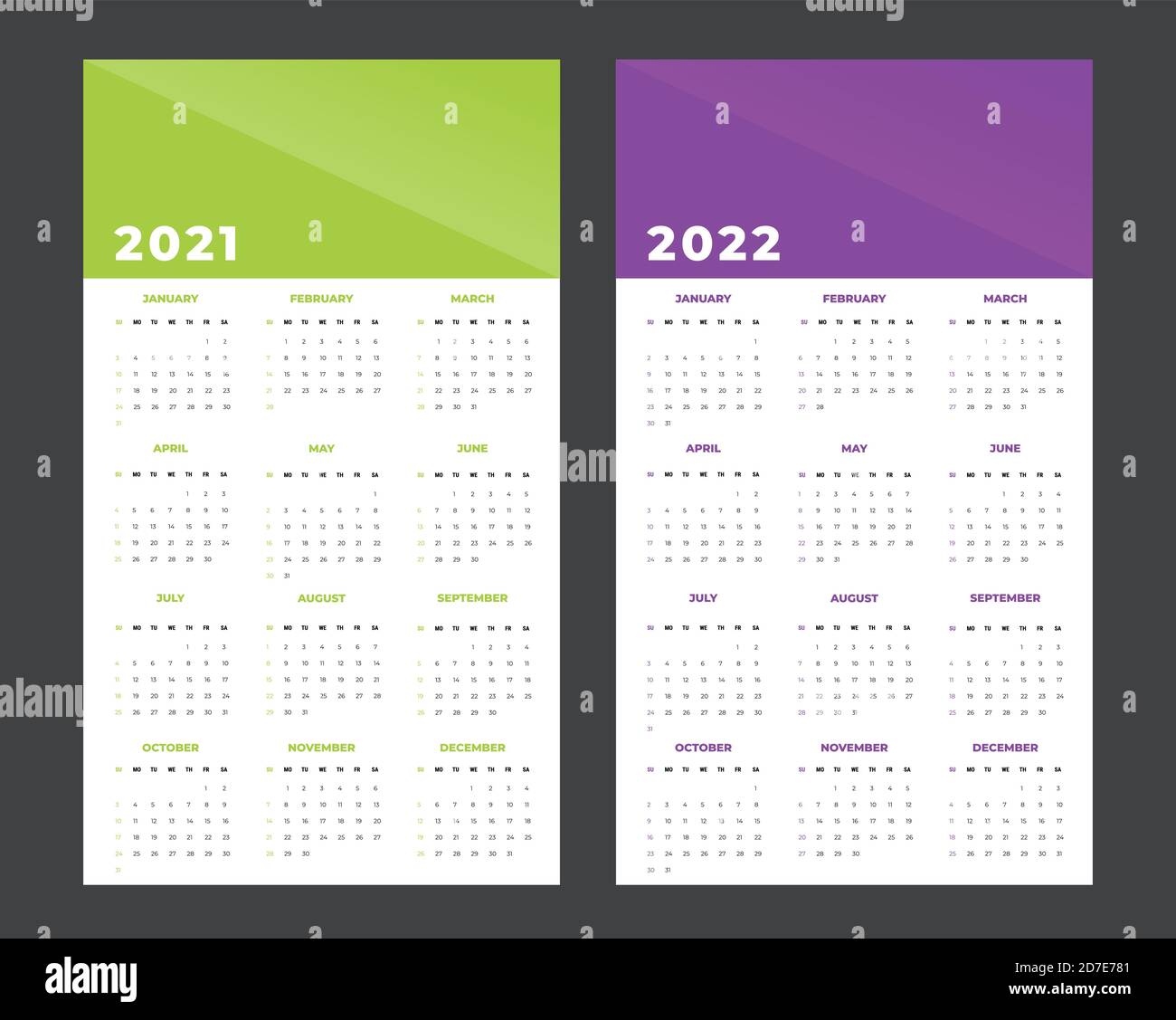 Calendario per 2021-2022 su sfondo bianco. Da domenica a lunedì, modello aziendale Illustrazione Vettoriale