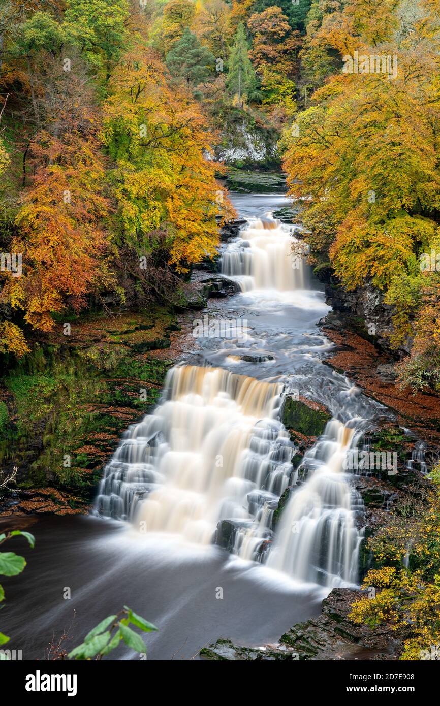 Corra Linn, Cascate di Clyde, New Lanark, Scozia, Regno Unito Foto Stock
