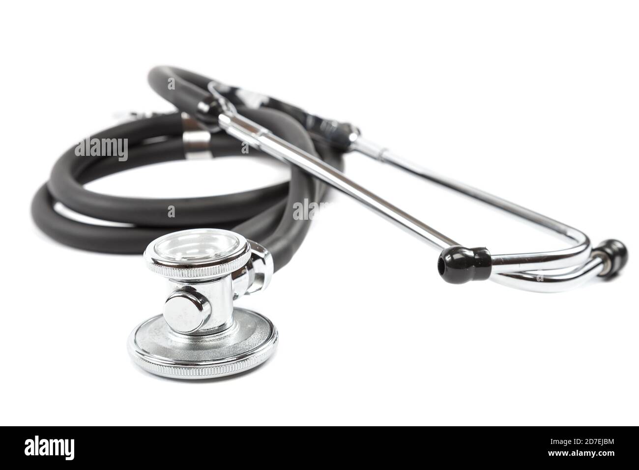 Stetoscopio per strumenti medici isolato su sfondo bianco. Foto Stock