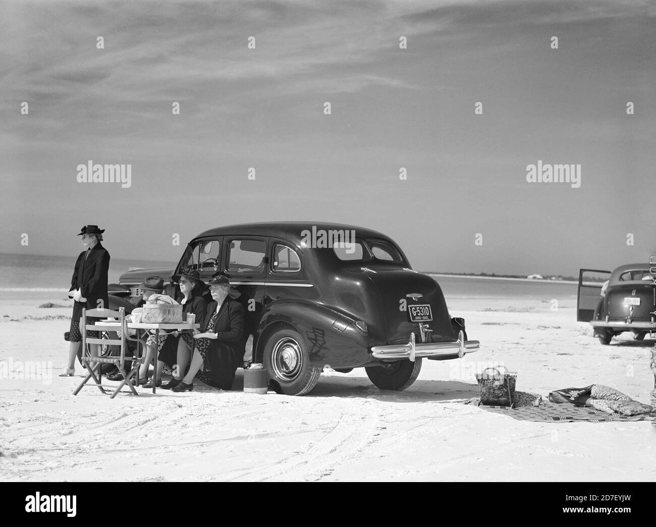 Ospiti del Sarasota Trailer Park picnic a Beach, Sarasota, Florida, Stati Uniti, Marion Post Wolcott, US Office of War Information, gennaio 1941 Foto Stock