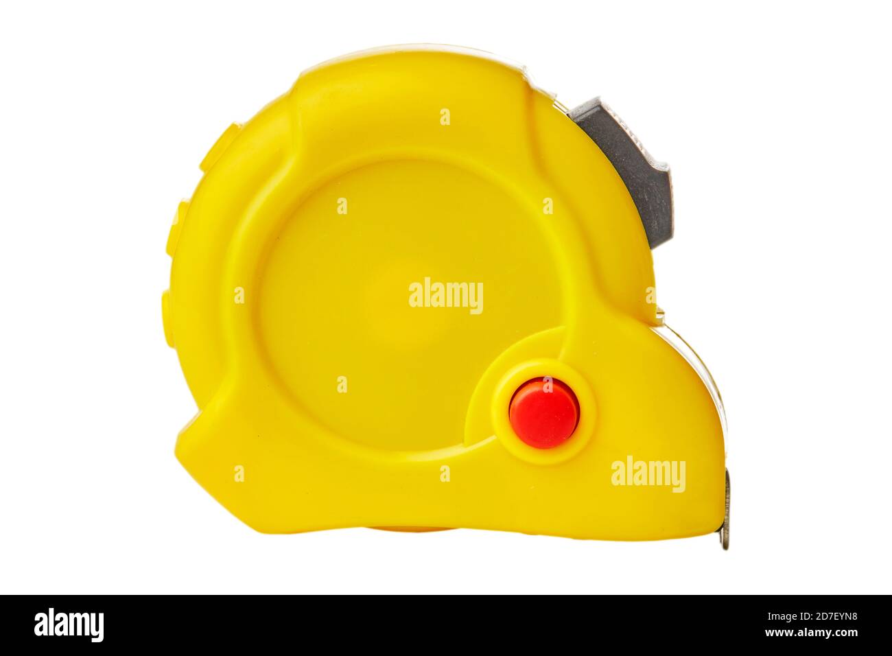 Nastro giallo misura isolati su sfondo bianco Foto Stock