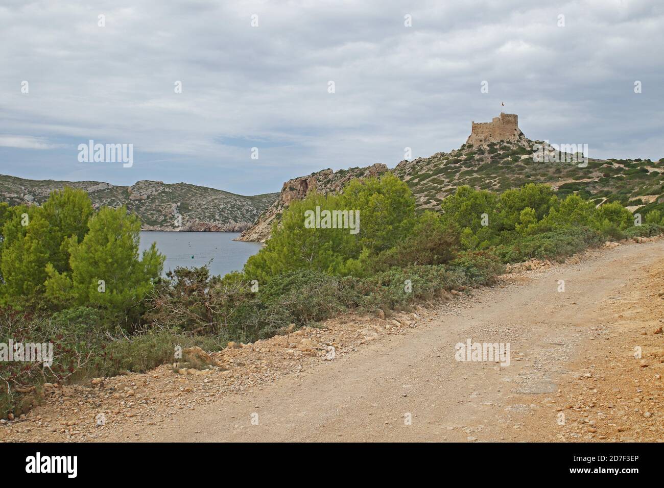 Vista del Castello di Cabrera Isola di Cabrera, Maiorca, Isole Baleari, Spagna Ottobre Foto Stock