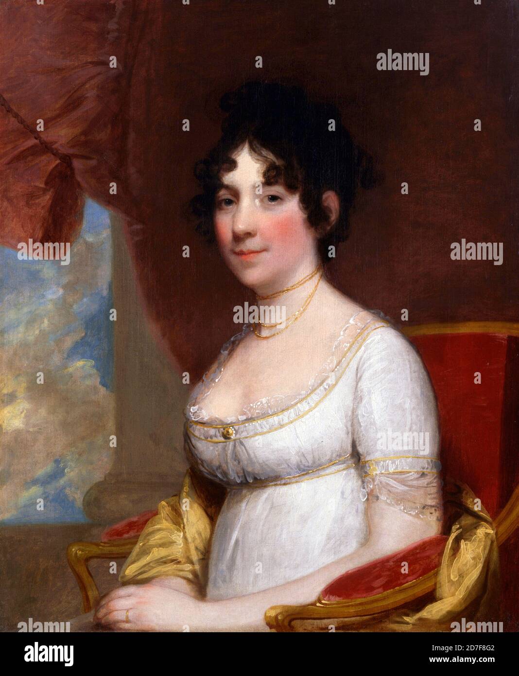 Dolley Madison. Ritratto di Dolley Todd Madison (nata Payne, 1768-1849) di Gilbert Stuart, olio su tela, 1804. Dolley Madison era la moglie di James Madison, il quarto presidente degli Stati Uniti Foto Stock