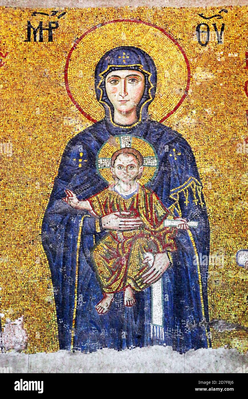 Mosaico bizantino di Maria in Hagia Sophia. Istanbul, Turchia. Foto Stock