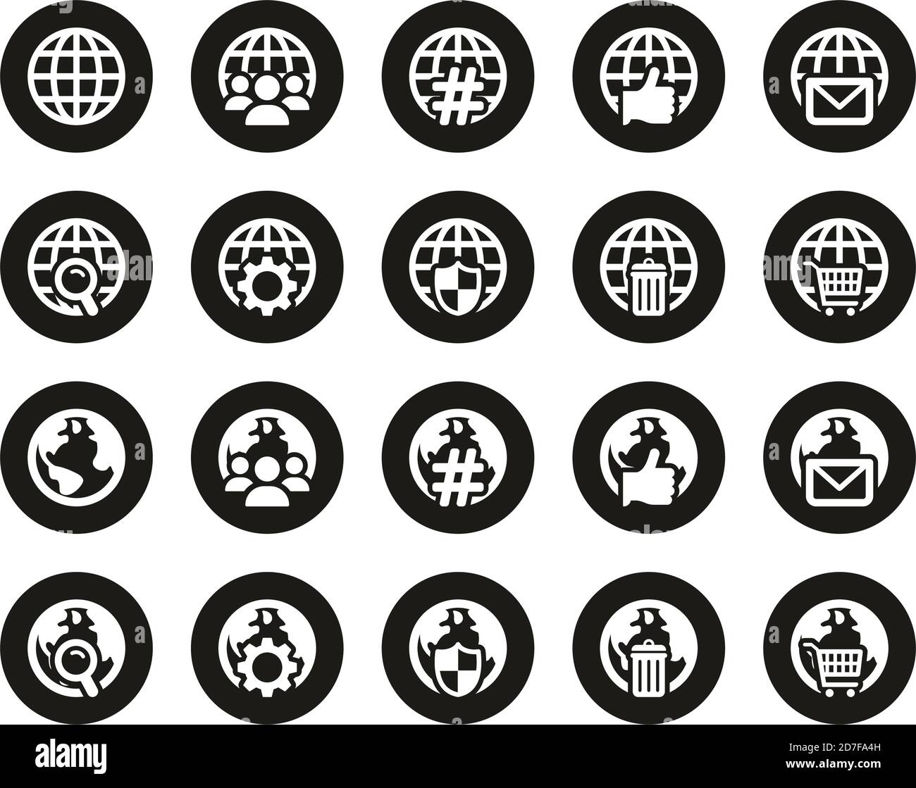 Icone dell'app Globe bianche sul set cerchio nero Flat Design Grande  Immagine e Vettoriale - Alamy