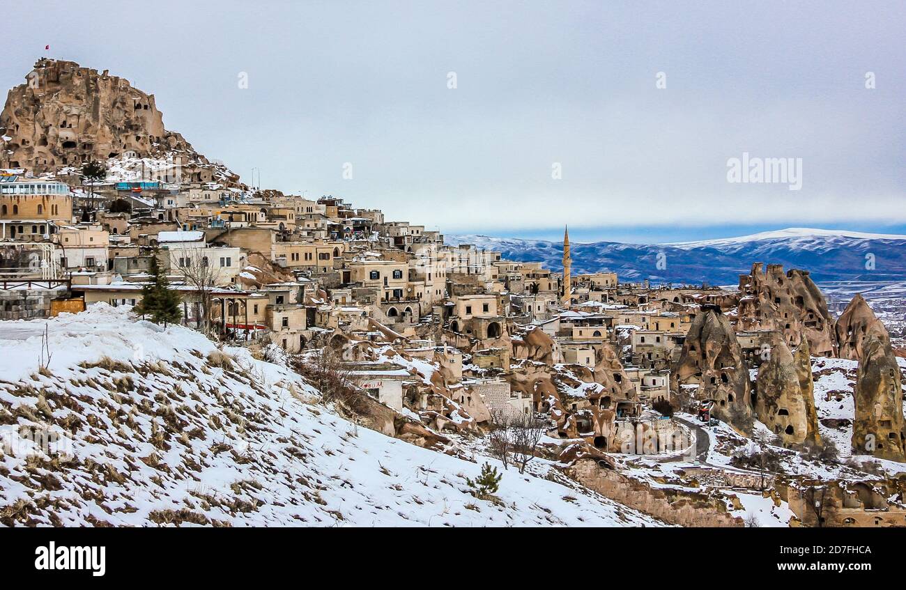 Pigeon Valley a Goreme durante l'inverno. Cappadocia, Turchia Foto Stock