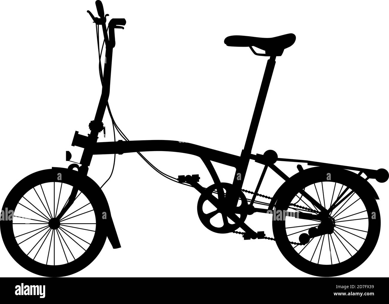Moderna bicicletta pieghevole silhouette isolato su bianco Illustrazione Vettoriale