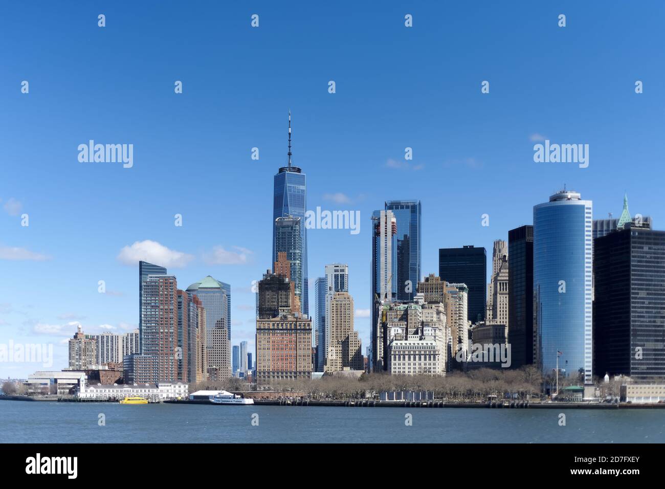 One World Trade Center sopra lo skyline di Manhattan Foto Stock