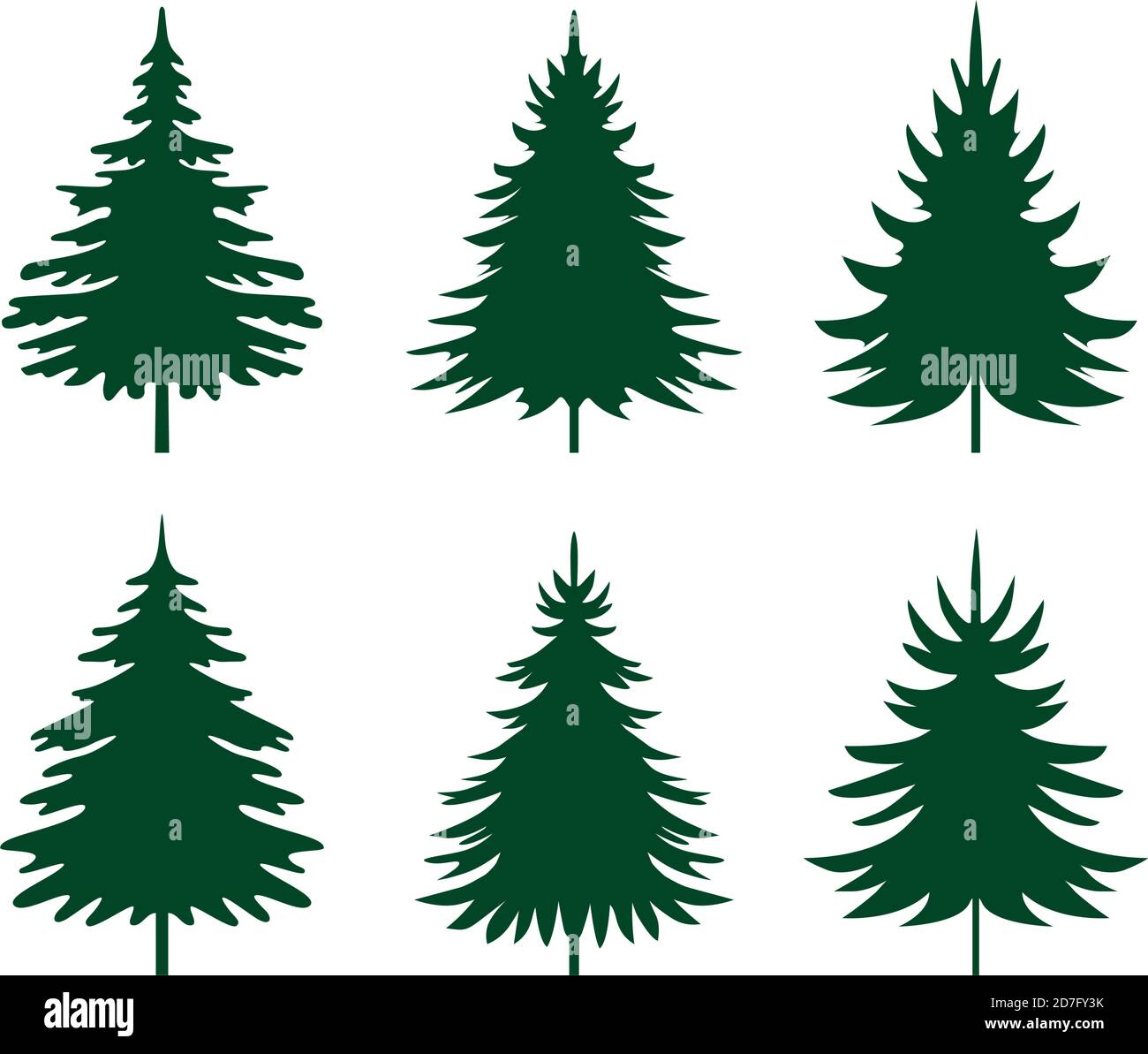 Alberi di abete verde. Elementi di design stagione invernale e semplicemente pittogramma. Vettore isolato icone albero di Natale e illustrazione. Illustrazione Vettoriale