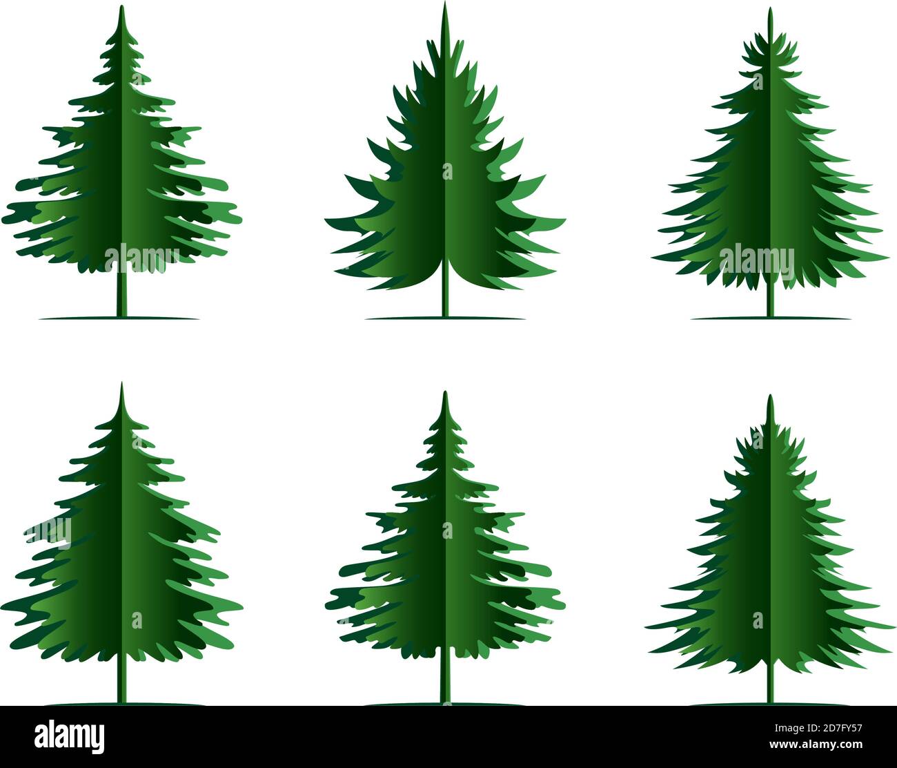Alberi di abete verde. Elementi di design stagione invernale e semplicemente pittogramma. Vettore isolato icone albero di Natale e illustrazione. Illustrazione Vettoriale