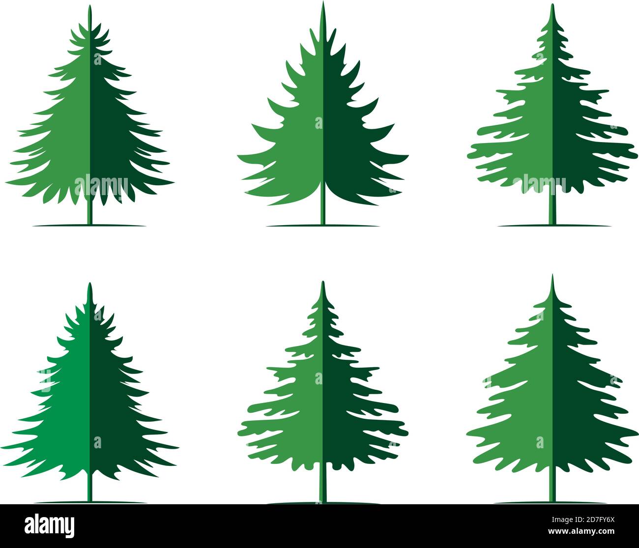 Alberi di abete verde. Elementi di design stagione invernale e semplicemente pittogramma. Vettore isolato icone albero di Natale e illustrazione. Illustrazione Vettoriale