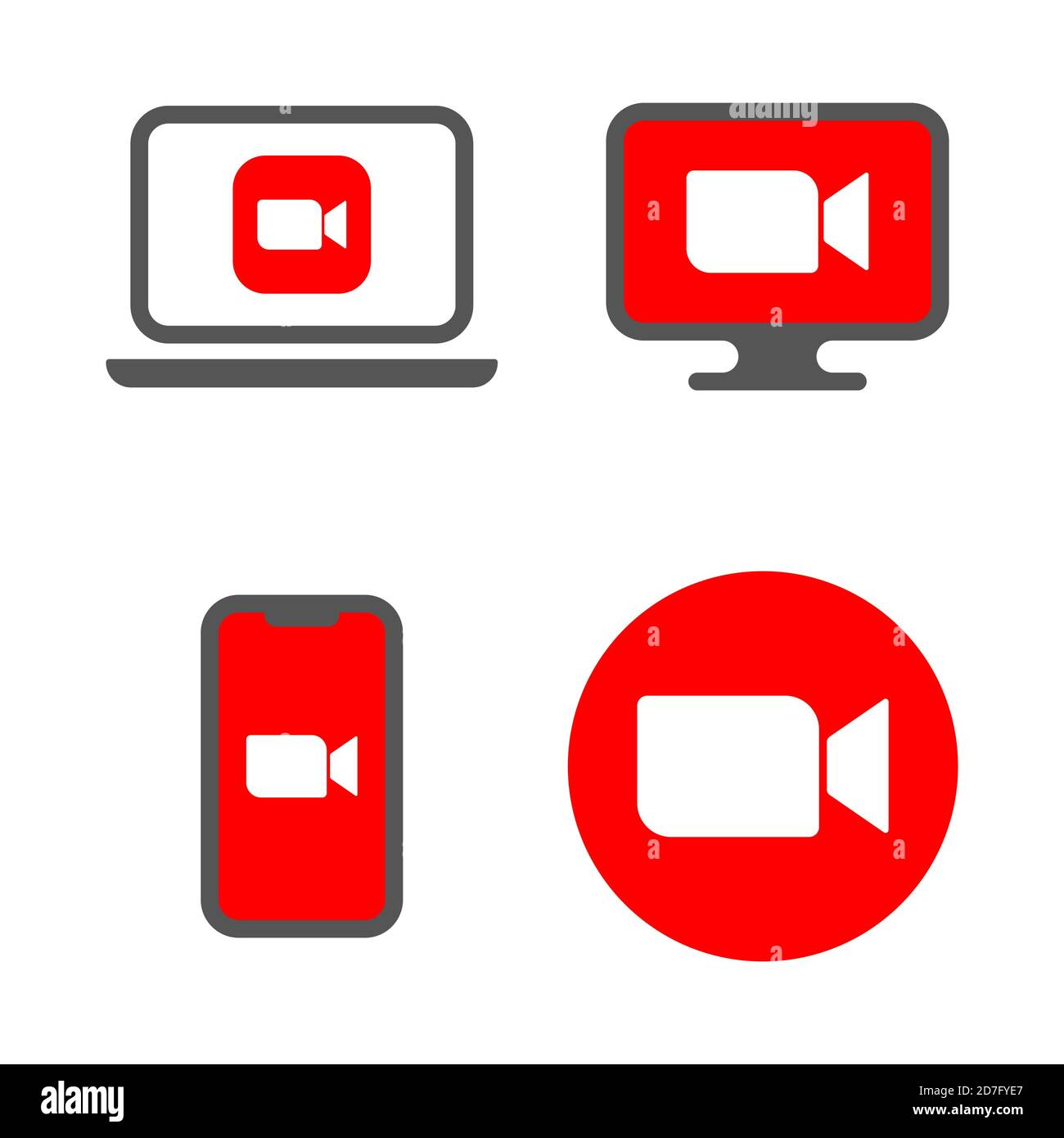 Icone della fotocamera, applicazione Live Media Streaming per il telefono, videochiamate in conferenza. EPS 10 Illustrazione Vettoriale