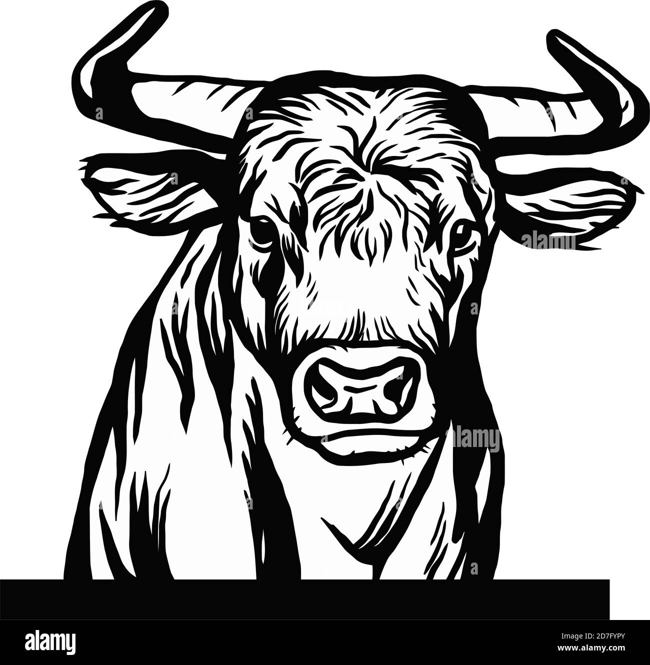 Mucche testa. Schizzo disegnato a mano in uno stile grafico. Immagine vintage con incisione vettoriale per poster, web. Isolato su bianco Illustrazione Vettoriale