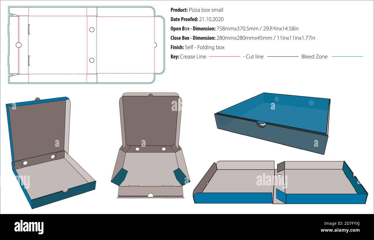Scatola per pizza modello di confezionamento piccolo autobloccante fustellato vettore Illustrazione Vettoriale