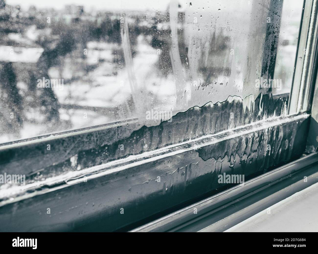 Home finestra gelo in inverno Foto Stock