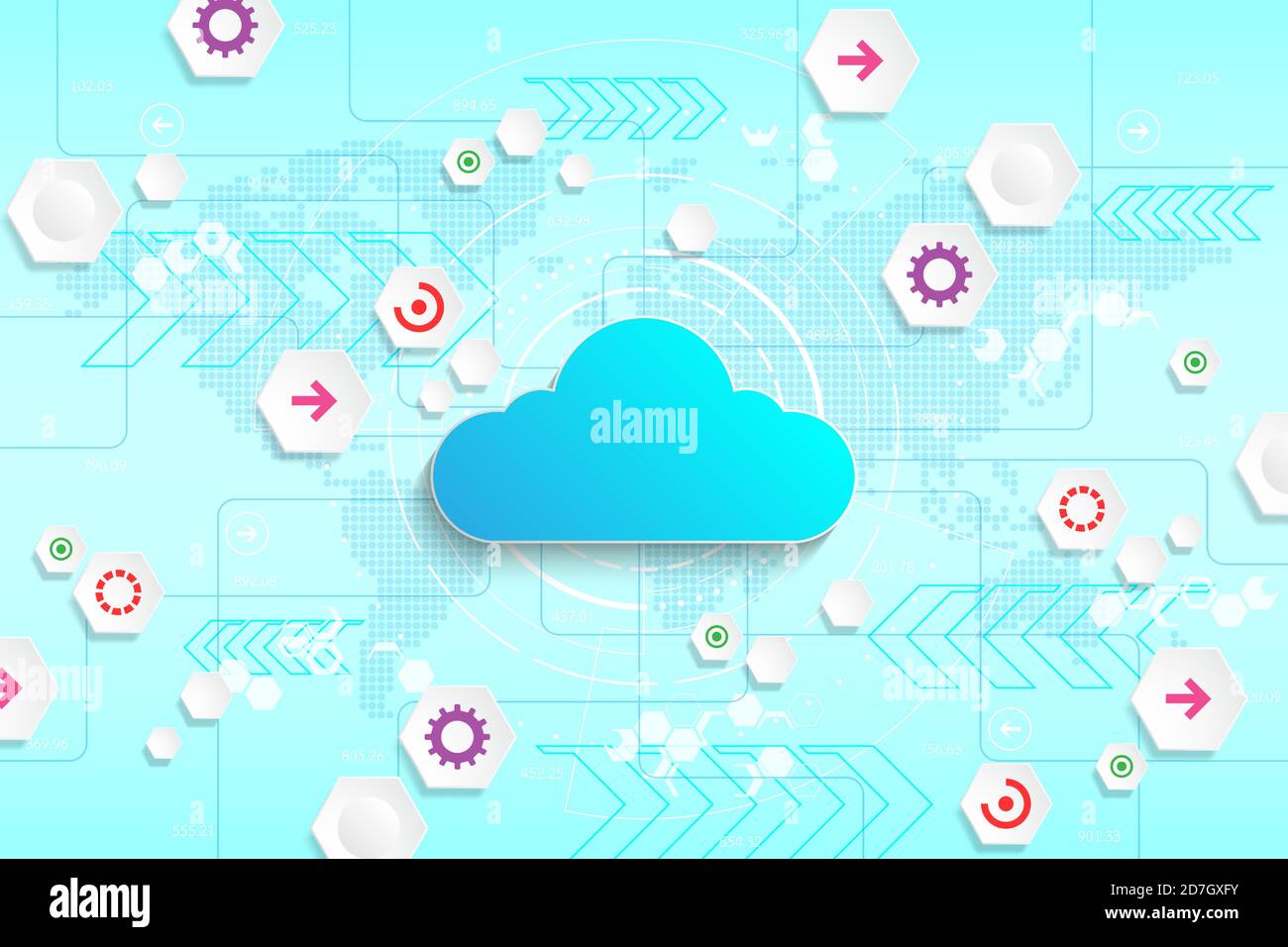 Interfaccia cloud che mostra il caricamento dei dati su Internet. Illustrazione Vettoriale