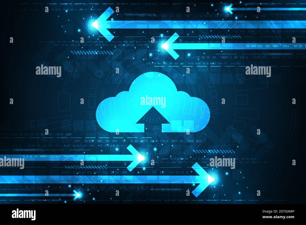 Interfaccia cloud che mostra il caricamento dei dati su Internet. Illustrazione Vettoriale