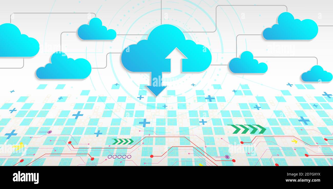Interfaccia cloud che mostra il caricamento dei dati su Internet. Illustrazione Vettoriale