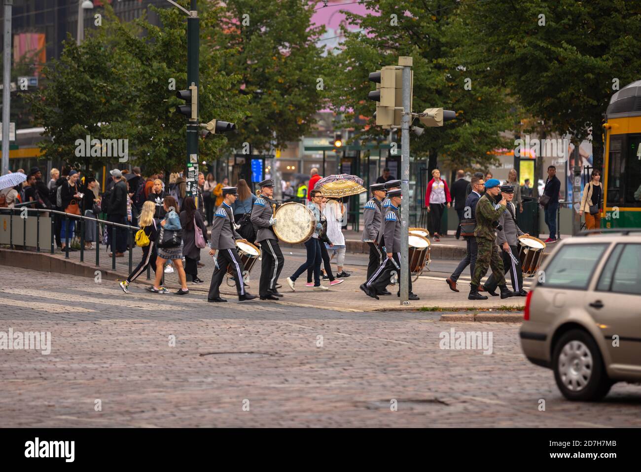 Parata militare a Helsinki, Finlandia Foto Stock