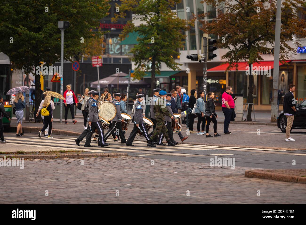 Parata militare a Helsinki, Finlandia Foto Stock