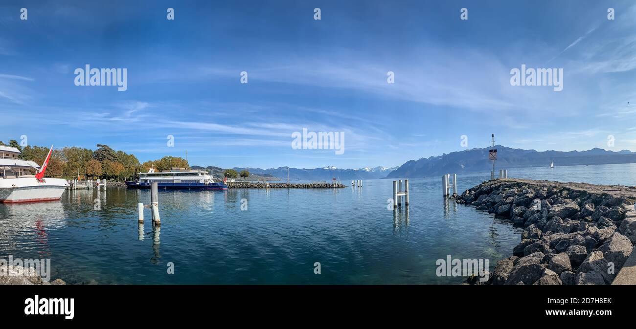 Vista panoramica sul Lago di Ginevra a Losanna Foto Stock