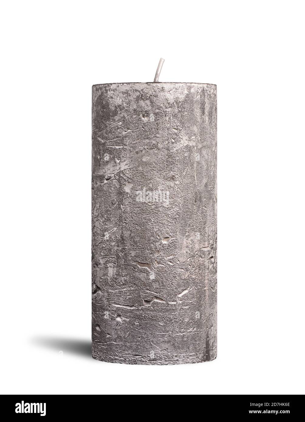 Moderna candela grigia ruvida su sfondo bianco isolato Foto Stock