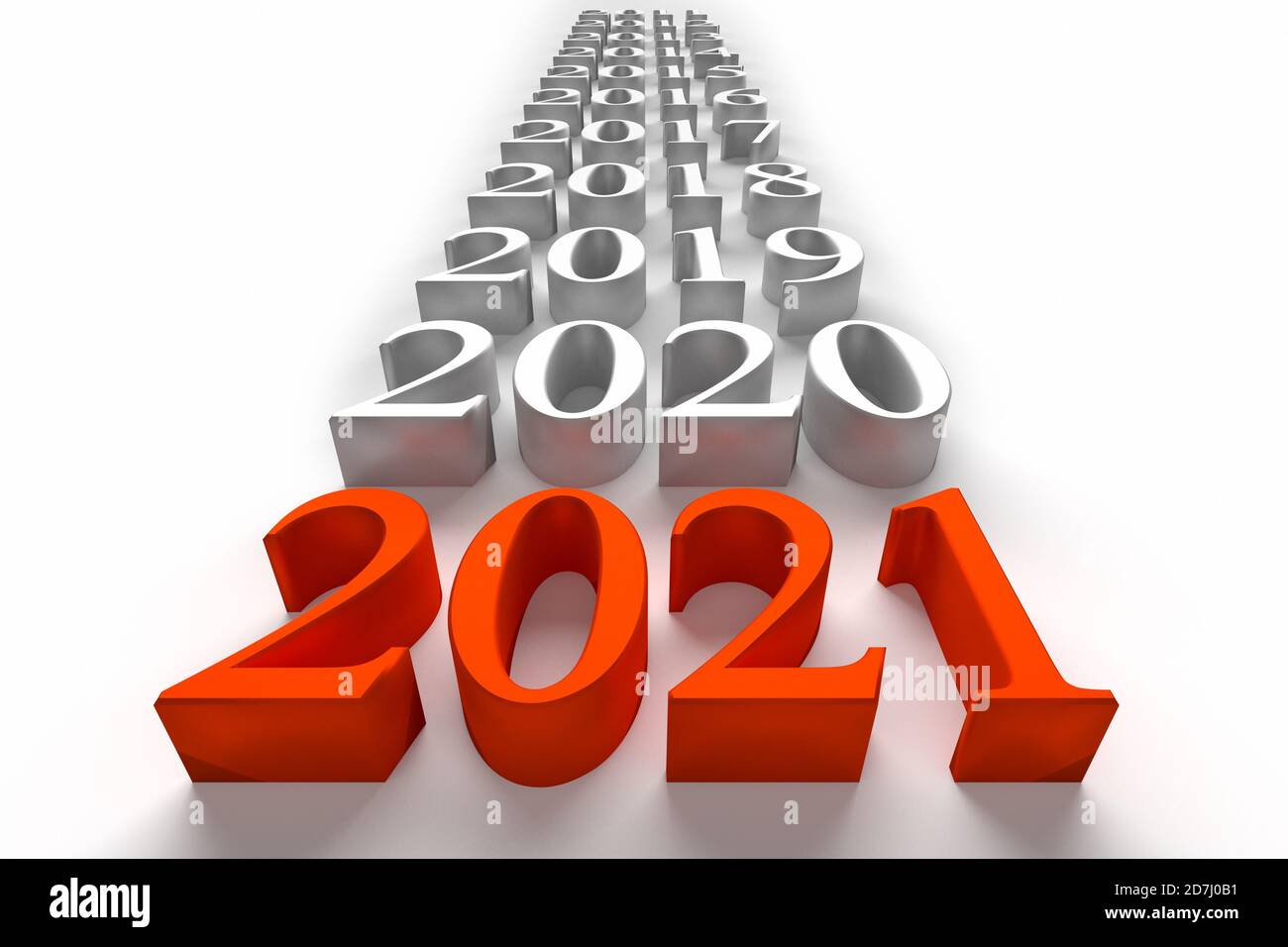 Numero rosso di nuovi 2021 anni vicino ai vecchi anni. rendering 3d Foto Stock