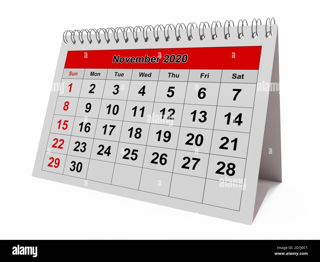 Una pagina del calendario mensile annuale - mese di novembre 2020 Foto Stock