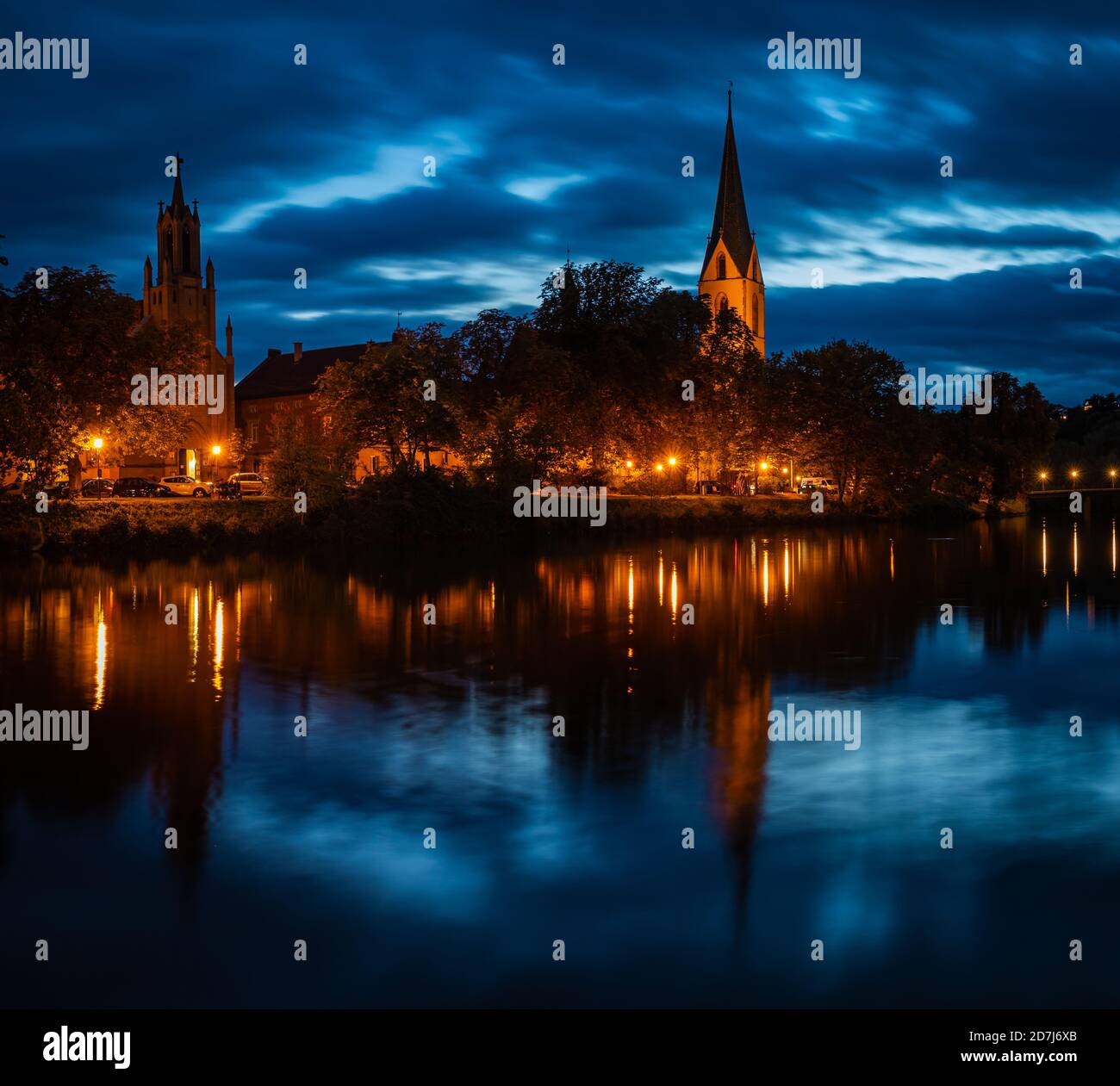 Umore serale al fiume Neckar, Rottenburg am Neckar / Germania Foto Stock