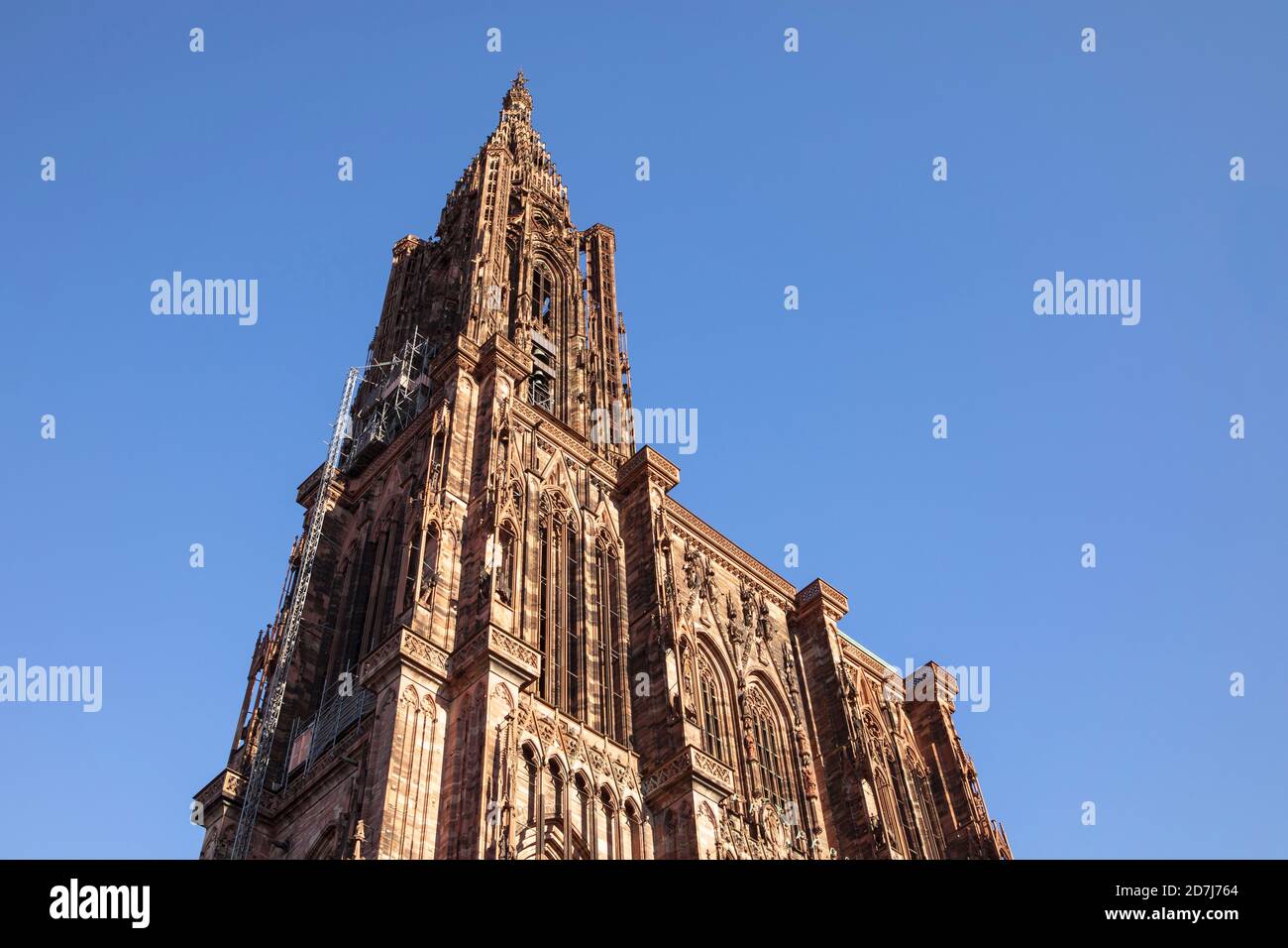 Alta torre della cattedrale di Notre-Dame a Strasburgo Foto Stock