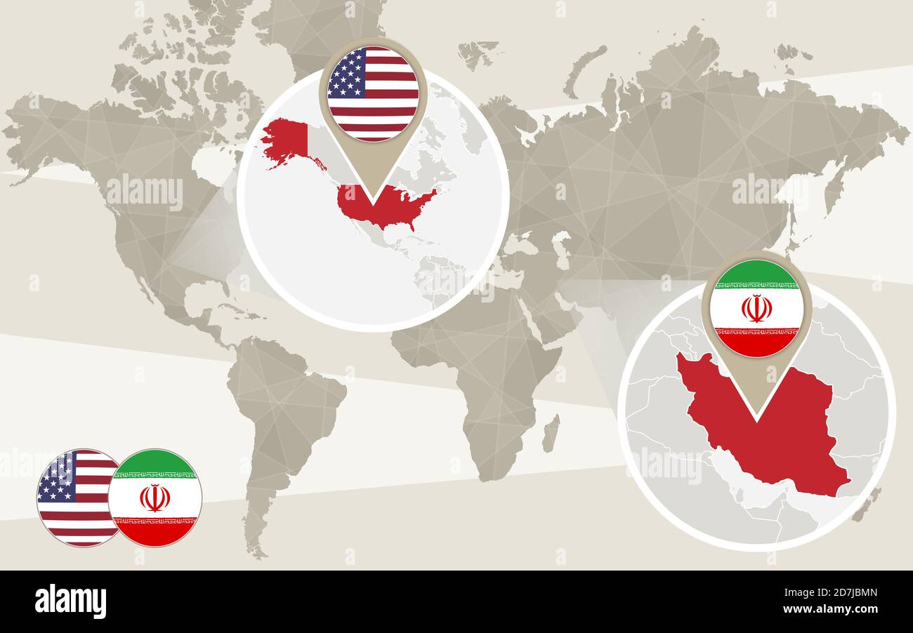 Mappa del mondo zoom su USA, Iran. Illustrazione vettoriale. Illustrazione Vettoriale