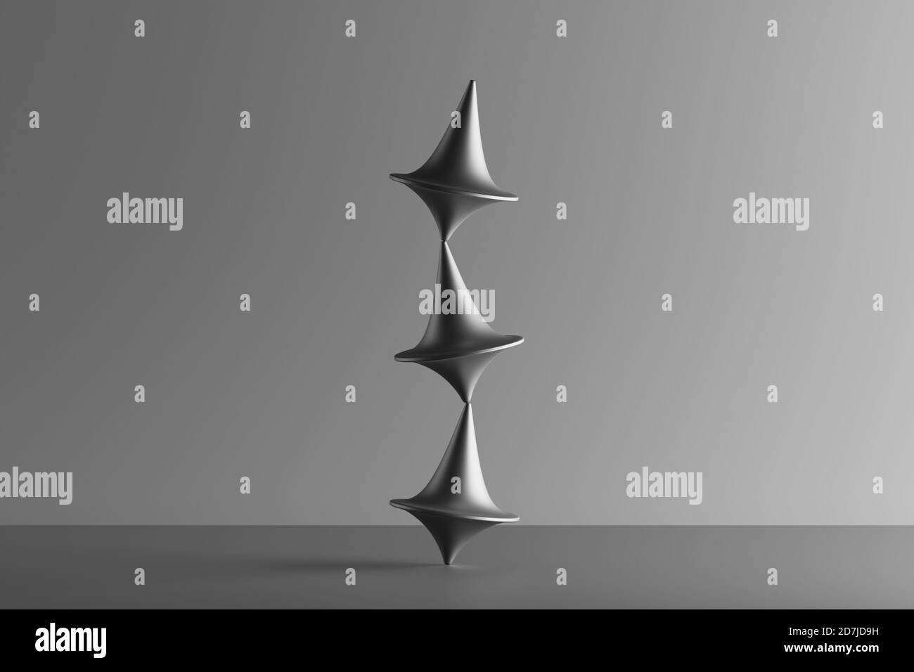 Rappresentazione tridimensionale di tre piani di filatura metallici che si bilanciano l'uno sopra l'altro Foto Stock