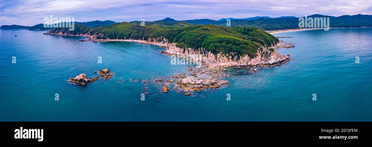 Panorama aereo delle scogliere costiere boscose Foto Stock