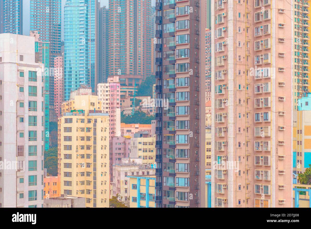 Foto full frame di edifici in città, Hong Kong Foto Stock