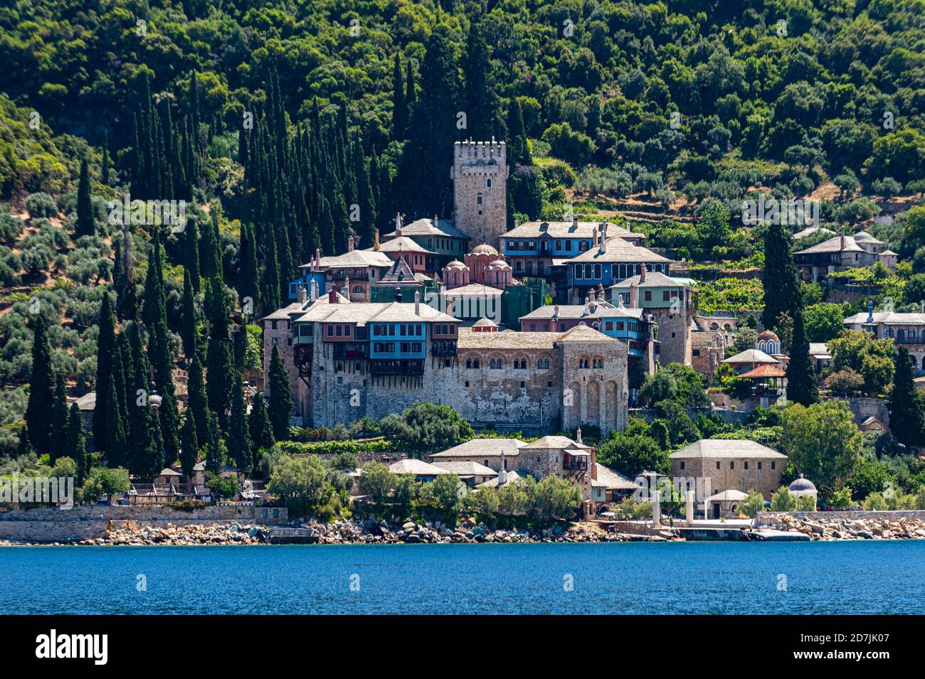 Grecia, monastero di Docheiariou in estate Foto Stock