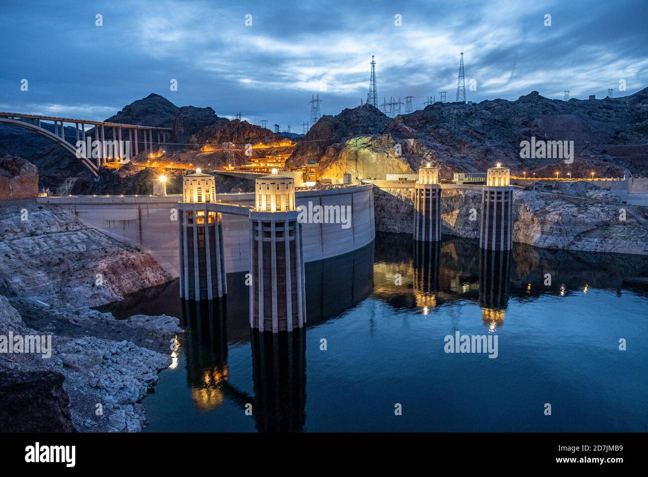 USA, Nevada, Hoover Dam di notte Foto Stock
