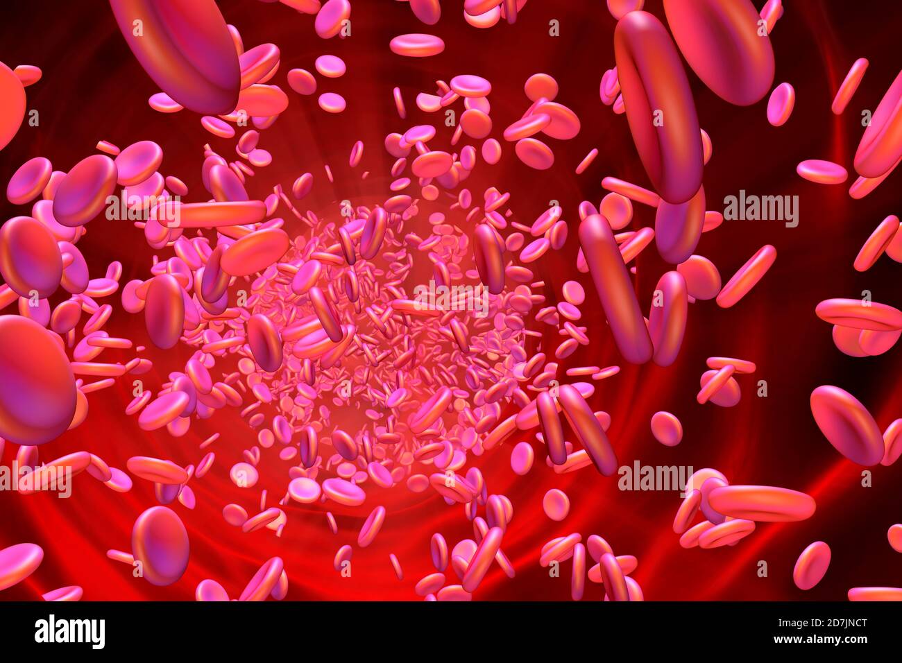 Rappresentazione 3D delle cellule dell'emoglobina fluttuanti nel flusso sanguigno Foto Stock