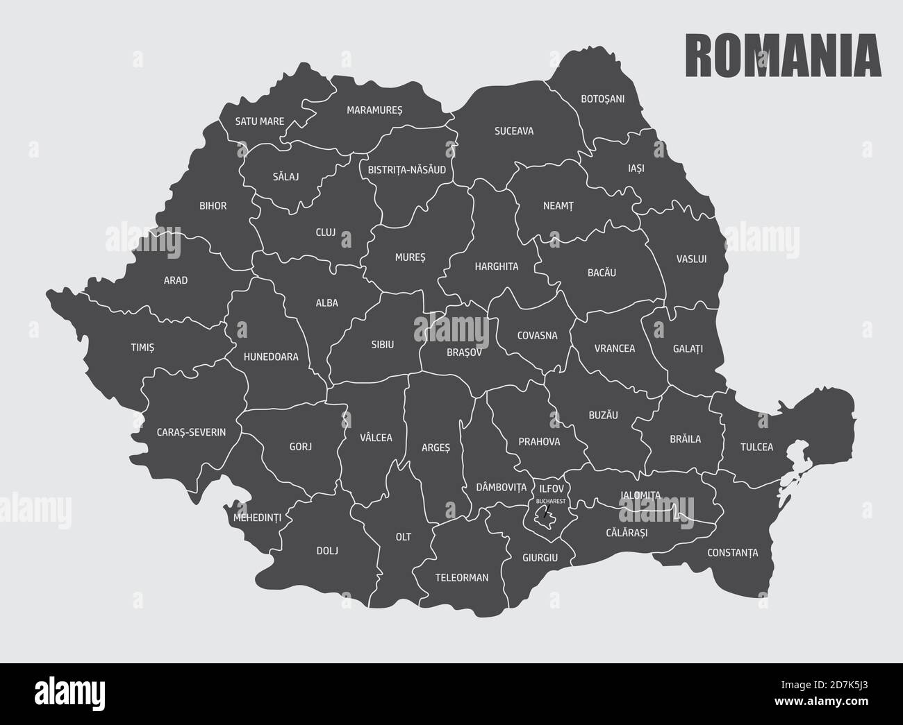 Mappa delle contee Romania Illustrazione Vettoriale