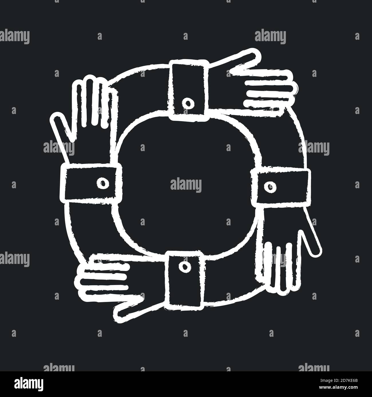 Icona di funzionamento Synergy gesso bianco su sfondo nero Illustrazione Vettoriale