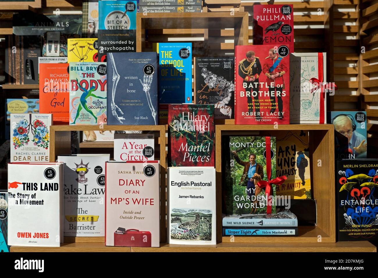 La vetrina della Waterstones Bookshop, in programma fino al Natale 2020, su Princes Street, Edimburgo, Scozia, Regno Unito. Foto Stock