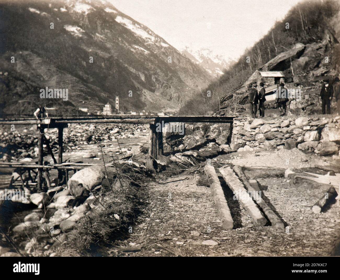 Opere civili per la nuova centrale idroelettrica di Grosotto, Valtellina, Italia (1908) Foto Stock