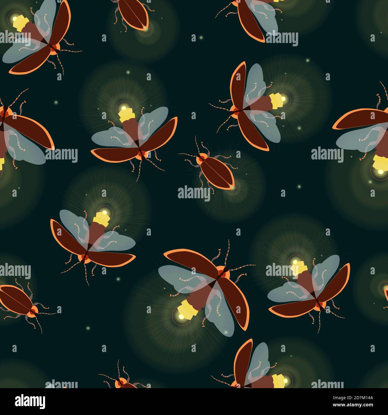 Firefly, illustrazione. Fulmini bug in una notte estiva. Foto Stock