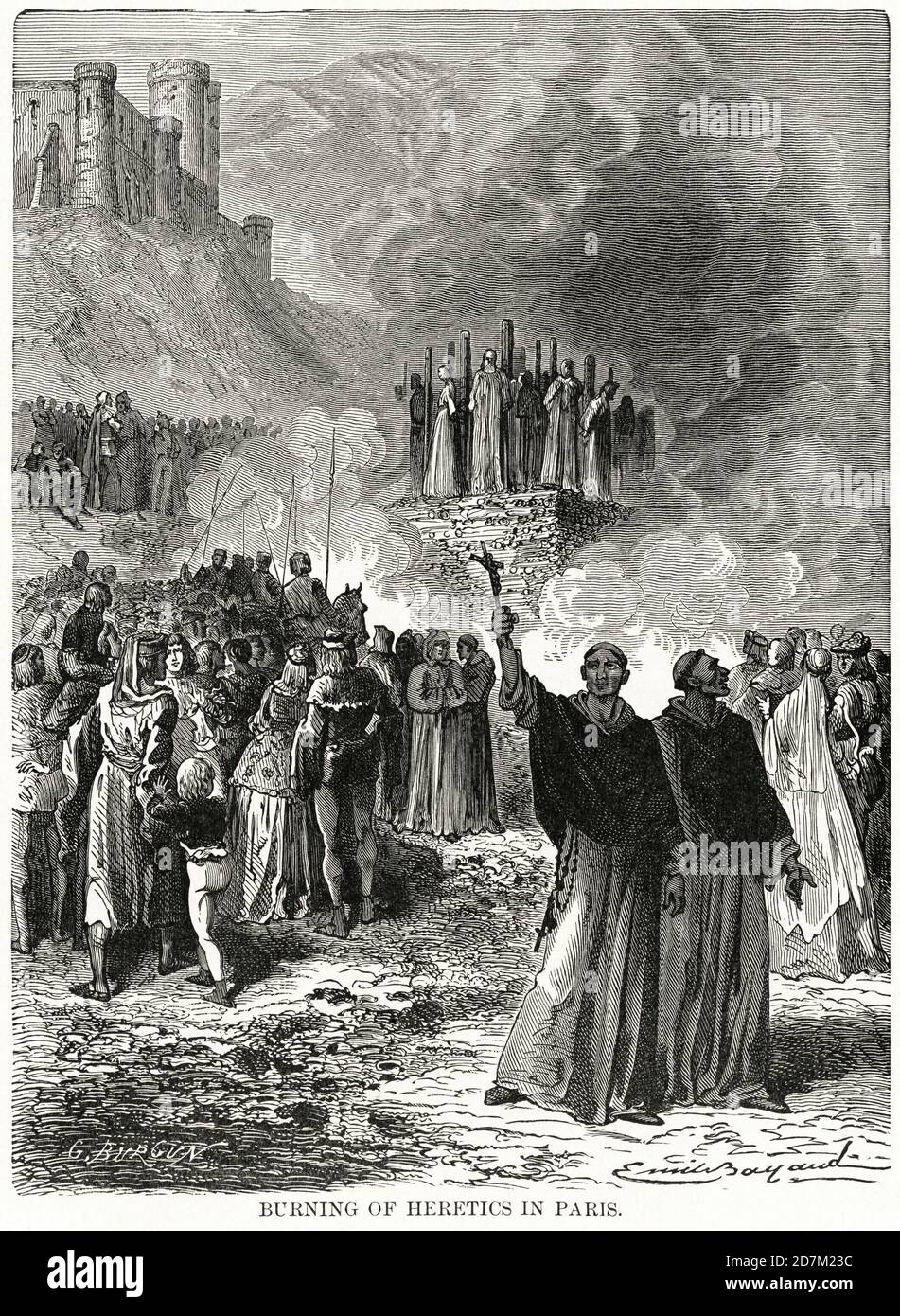 Burning of Heretics a Parigi, Illustration, Ridpath's History of the World, Volume III, di John Clark Ridpath, LL. D., Merrill & Baker Publishers, New York, 1897 Foto Stock