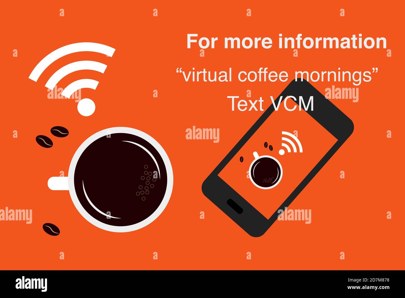 Il simbolo vettoriale del caffè virtuale della mattina può essere utilizzato per un poster o un post sui social media con testo modificabile. Illustrazione Vettoriale