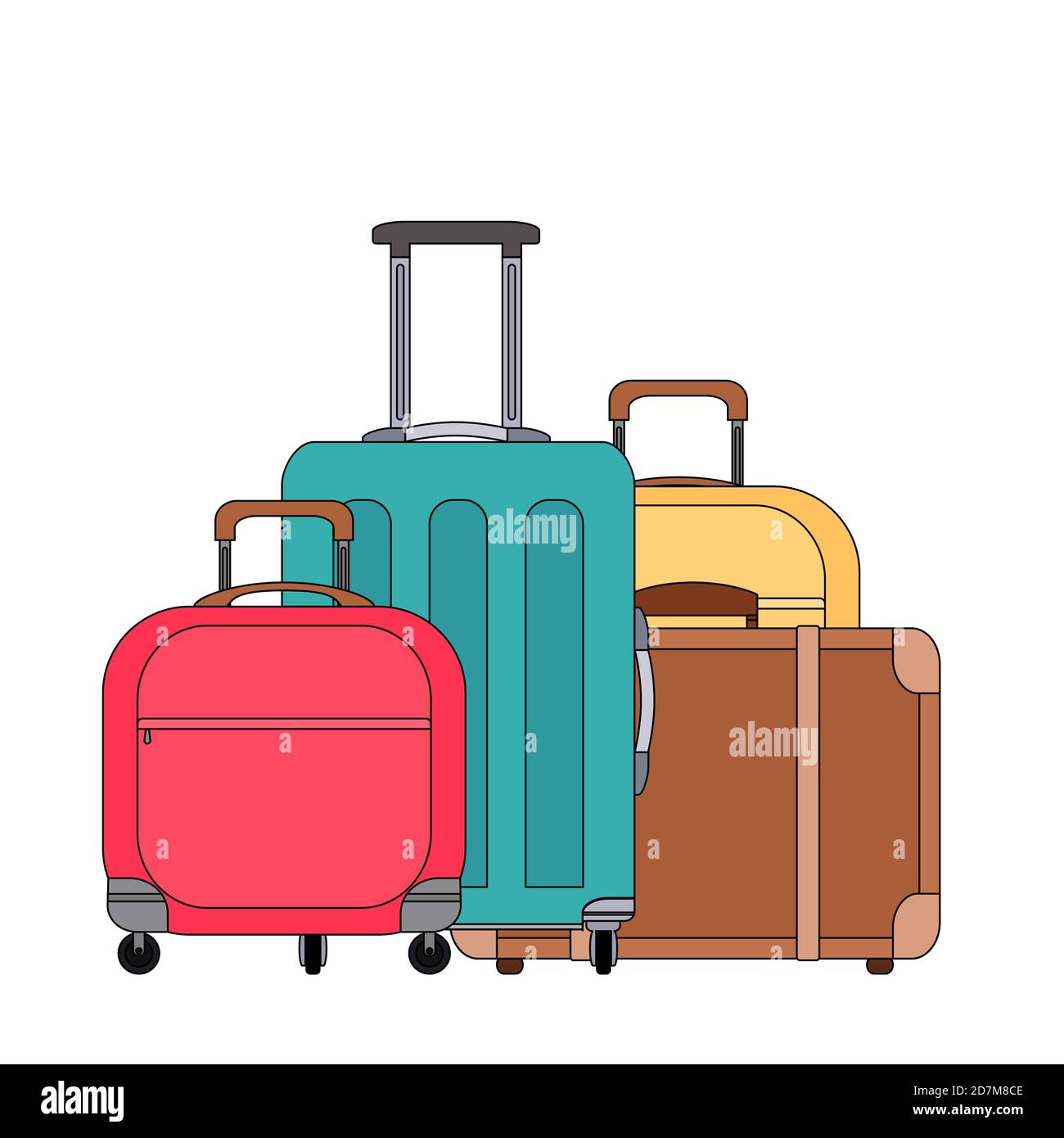 Cartoonillustrazione a colori di varie valigie. Viaggi in famiglia. Disegno  lineare di bagagli e scrub. Elemento vettoriale colorato per loghi,  articoli, icone Immagine e Vettoriale - Alamy