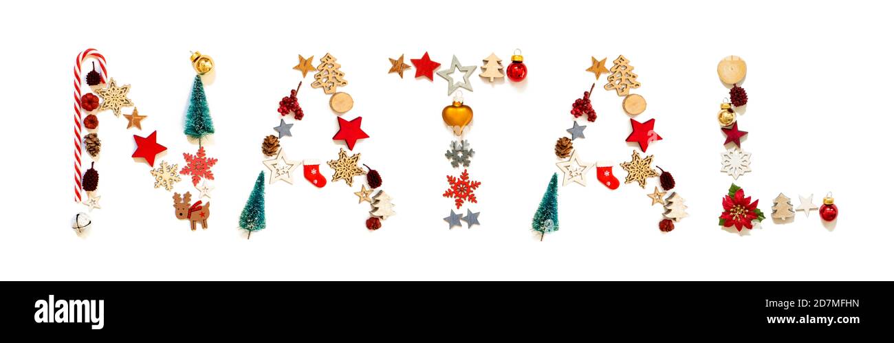 Colorato Natale decorazione lettera costruzione Natal significa Natale Foto Stock