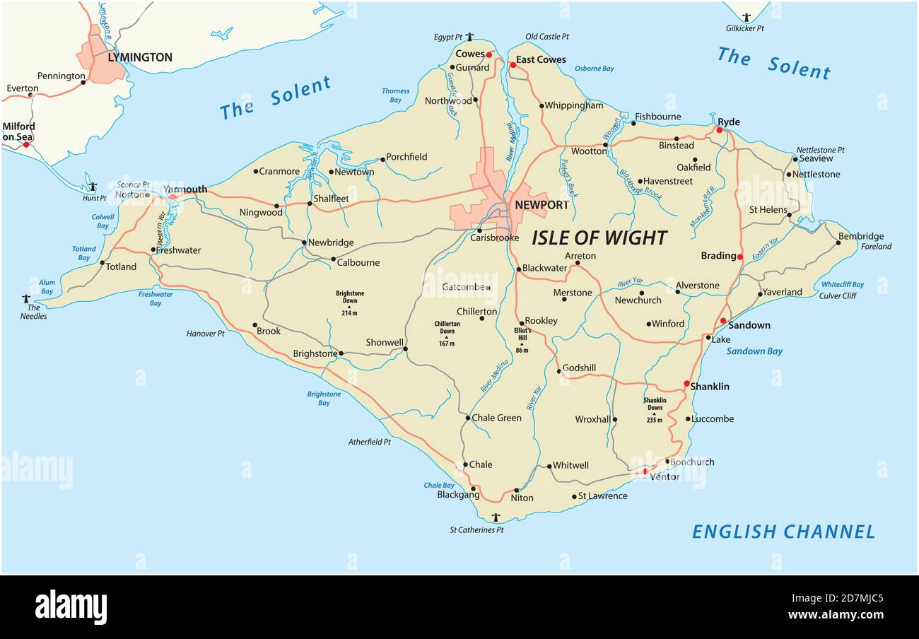 Mappa vettoriale delle strade dell'Isola di Wight, Regno Unito Illustrazione Vettoriale