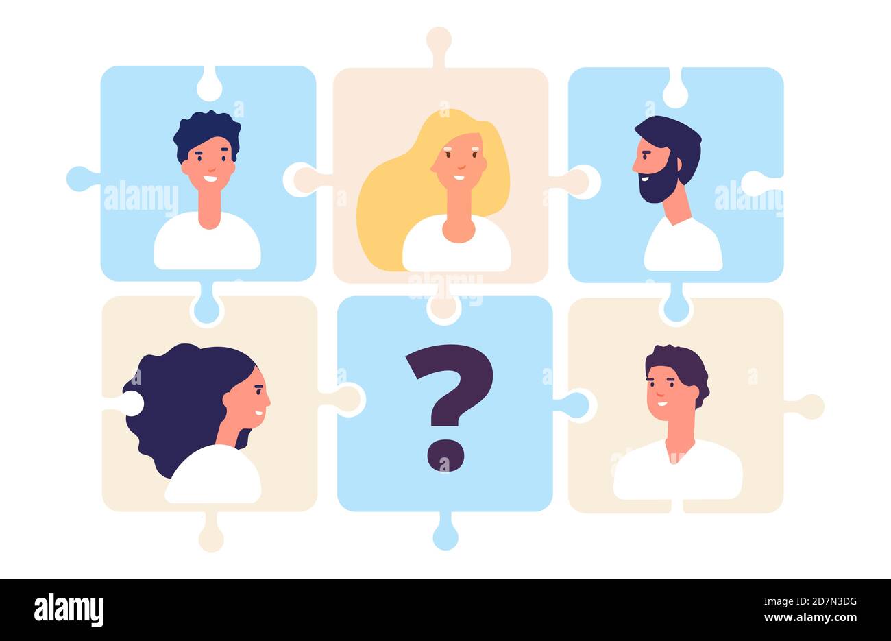 Concetto di puzzle Businessteam. Reclutamento online e ricerca di posti di lavoro, risorse umane, libero vettore di posti vacanti illustrazione. Puzzle di squadra, lavoro di squadra di affari e collaborazione Illustrazione Vettoriale