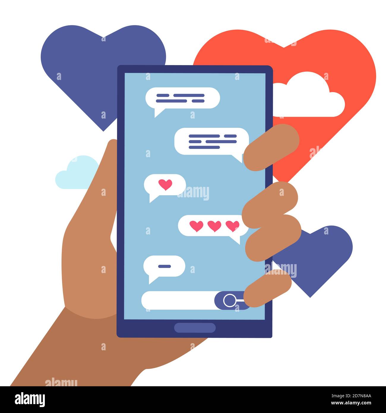 Chat Lovers on-line cartone animato vettore concetto. Illustrazione del messaggio sociale della comunicazione online Illustrazione Vettoriale